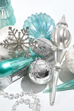 6.75" Northern Sky Blue Pleated Glass Ball Ornament