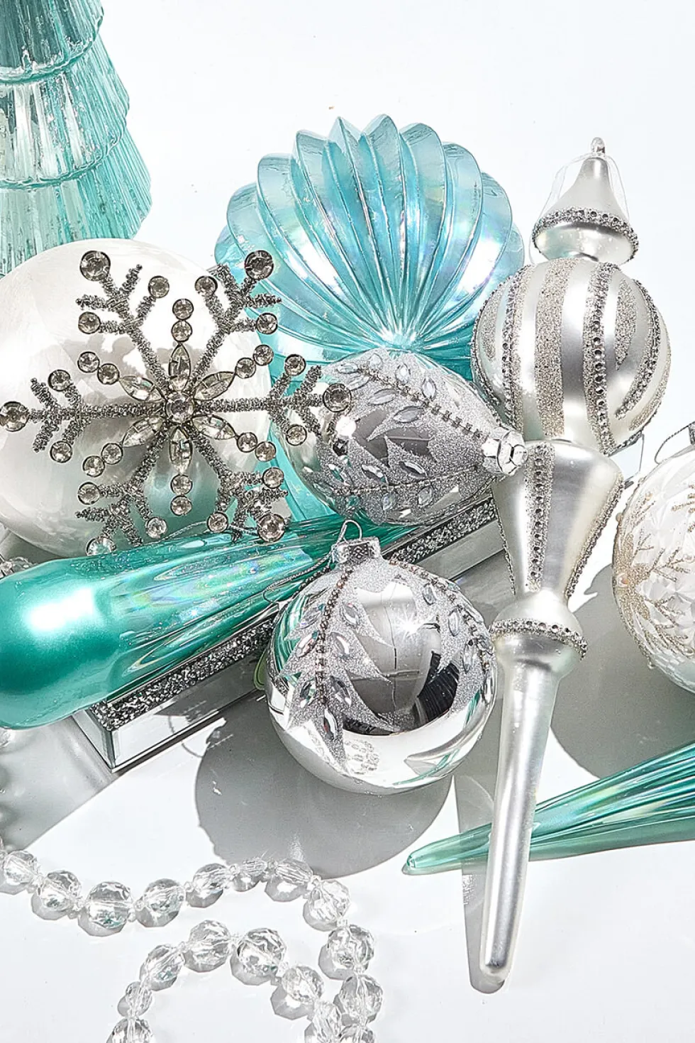 6.75" Northern Sky Blue Pleated Glass Ball Ornament
