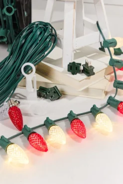 100' Outdoor Christmas Lighting Kit - Warm White/Red