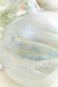 5" Pale Blue Iridescent Glass Ball Ornament
