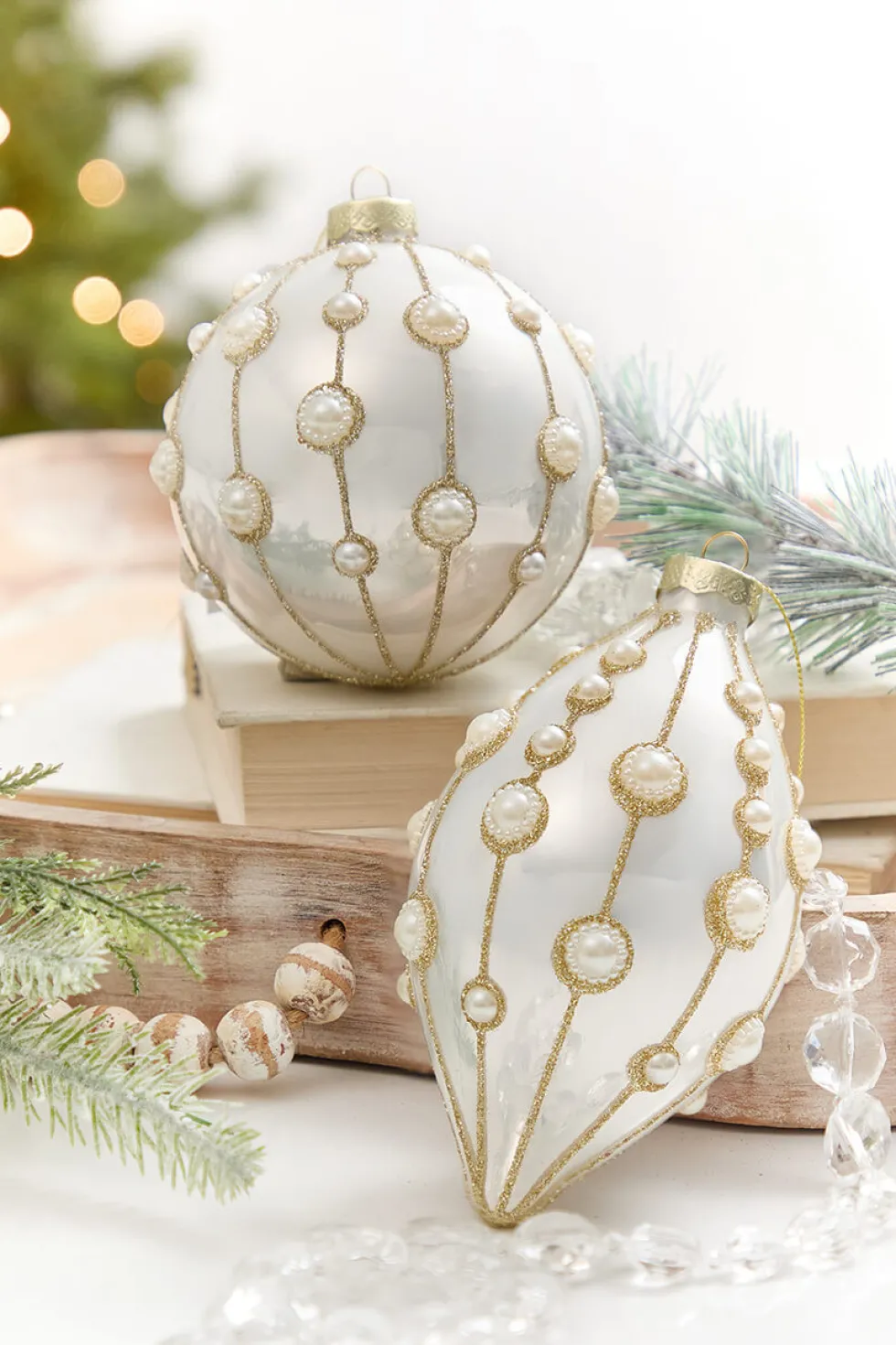 4" - 6" Pearl Embellished Glass Ornament