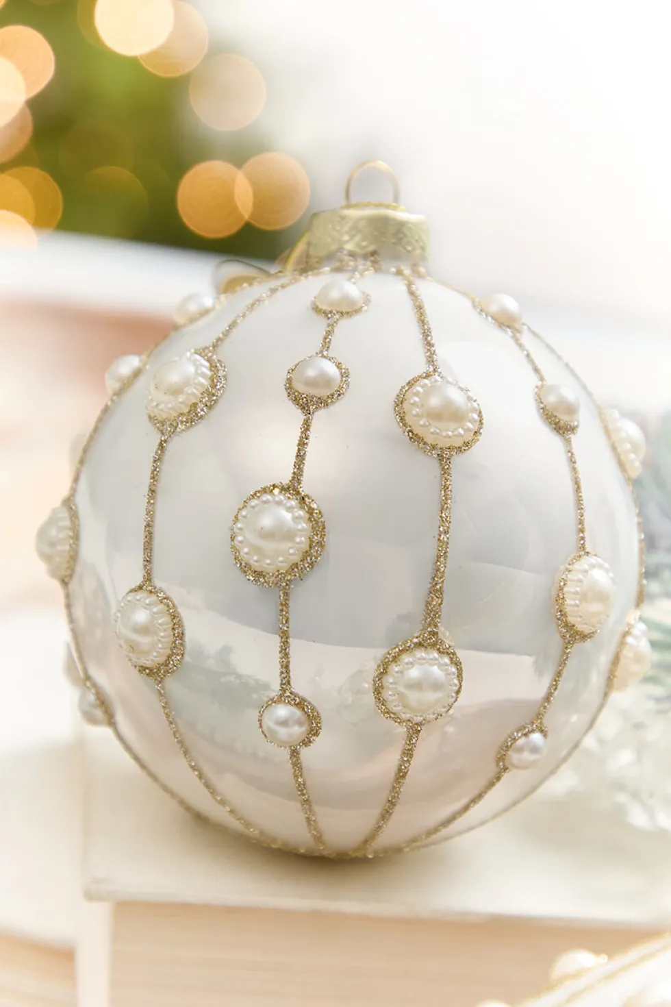 4" - 6" Pearl Embellished Glass Ornament