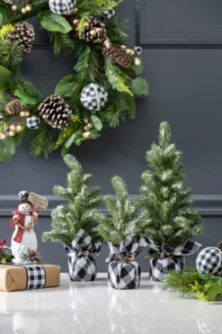 Pine Tree With Plaid Fabric - Large