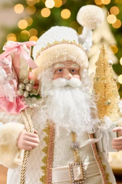 21" Pink Champagne Santa With Sack And Tree