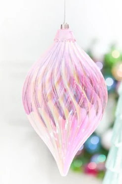 11" Pink Iridescent Drop Ornament