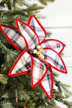 23" Plaid Poinsettia Stem - Red and Green