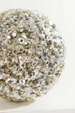4.5" Platinum Glamour Sequin Ball Ornament