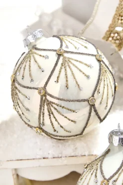 4" - 6" Platinum & Gold Glitter Glass Ornament