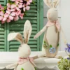 12" Polyester Bunny With Flowers - Set of 2