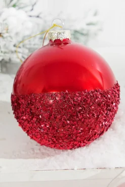 Red and White Glass Ornaments with Glitter