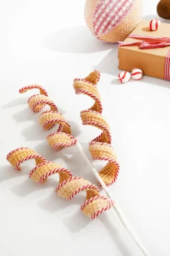 26” Red and White Peppermint Stripe Waffle Curly Spray