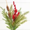 18" Red Berries Pine Spray