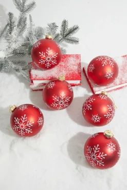 5" Red Christmas Ball Ornaments - Set of 6
