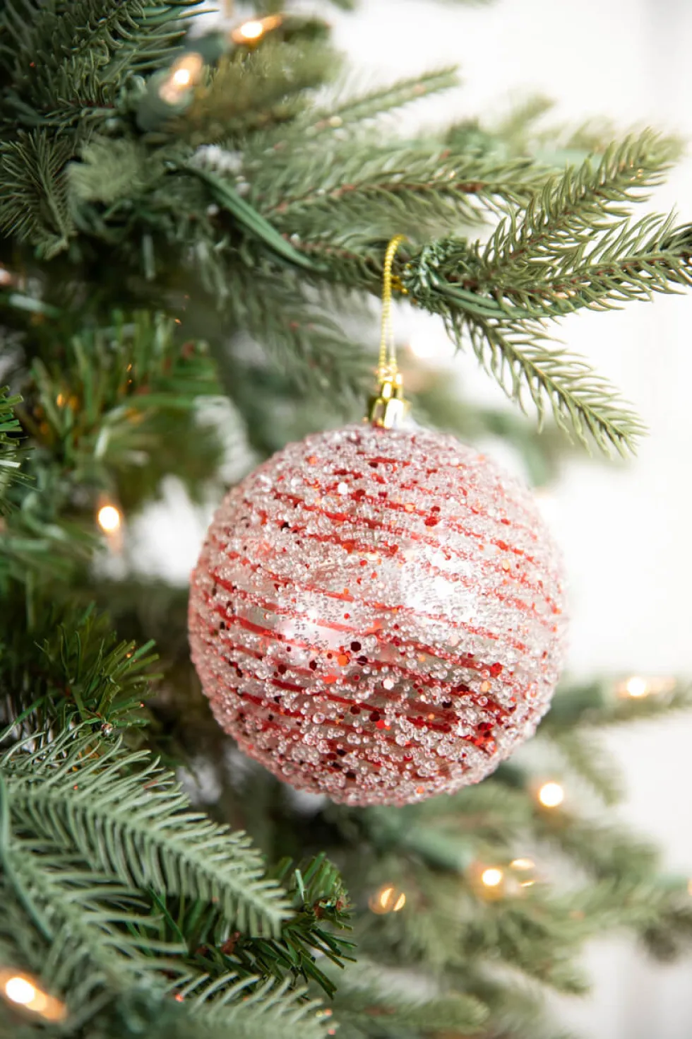 4” Red Clear Swirl Iced Ball Ornament