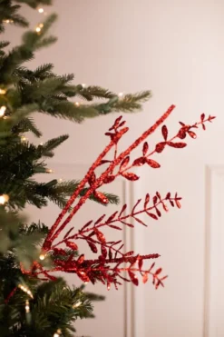 29” Red Glitter Boxwood Berry Stick Spray