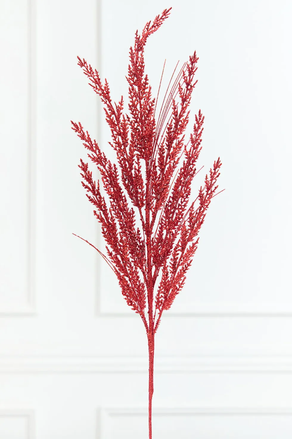 31" Red Glitter Cedar Grass Spray