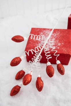 20.5” Red Glitter Christmas Light Bulbs Spray