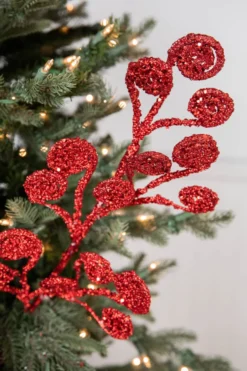26” Red Glitter Curly Stem
