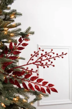 29” Red Glitter Smilax Berry Spray
