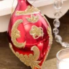 4" - 6" Red & Gold Beaded Scroll Glass Ornament