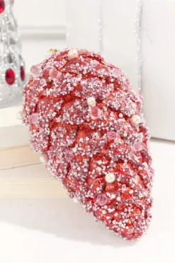 11" Red Pinecone Ornament with Jewels