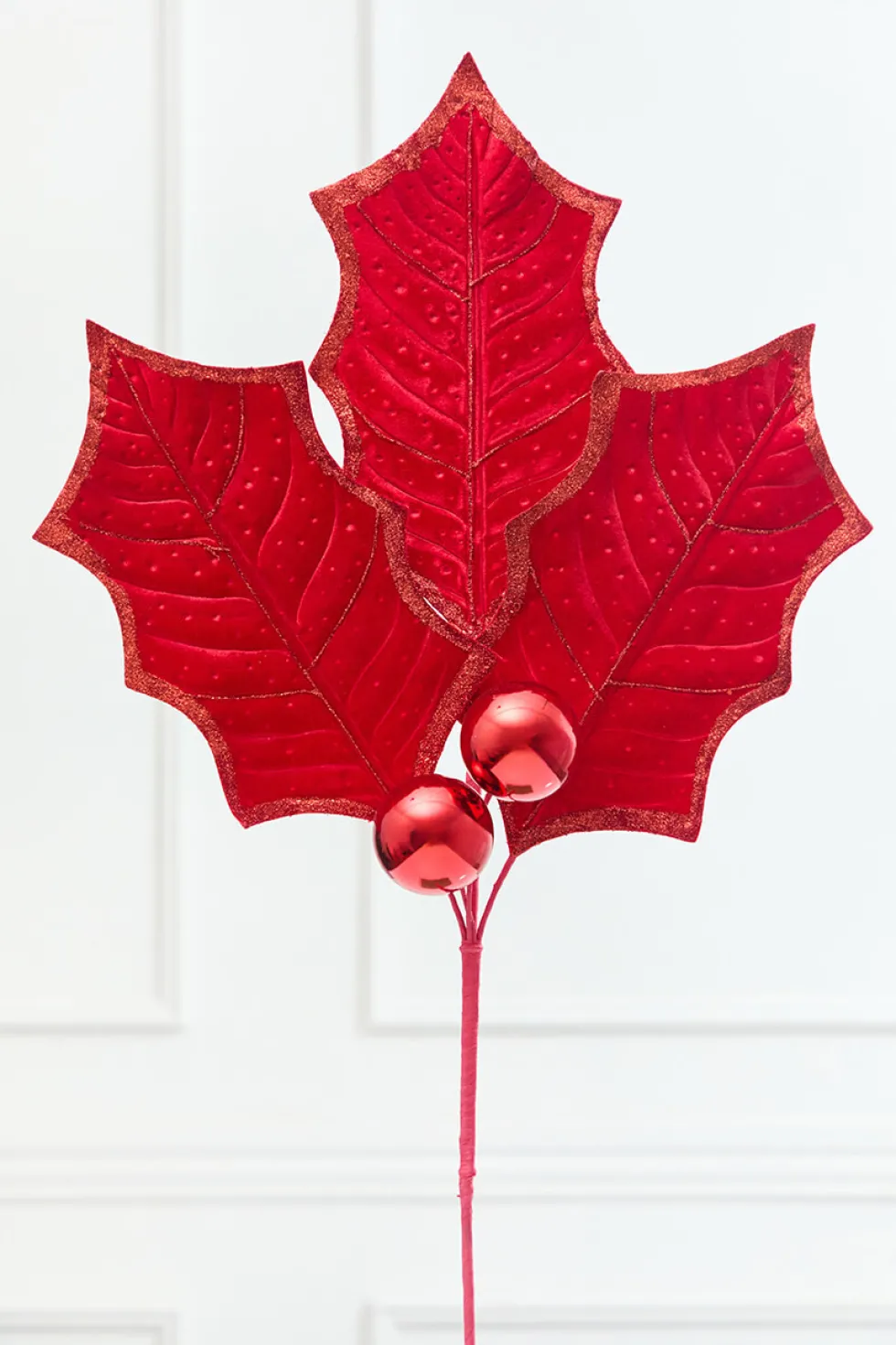 39" Red Velvet Holly Leaves Spray