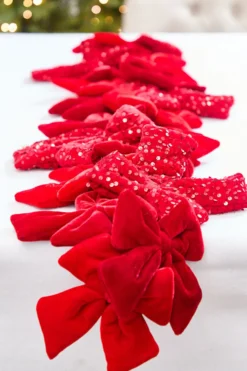48" Red Velvet Sequin Bow Garland