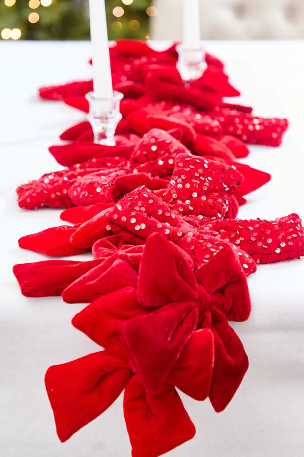48" Red Velvet Sequin Bow Garland