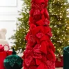40" Red Velvet Sequin Bow Potted Cone Topiary