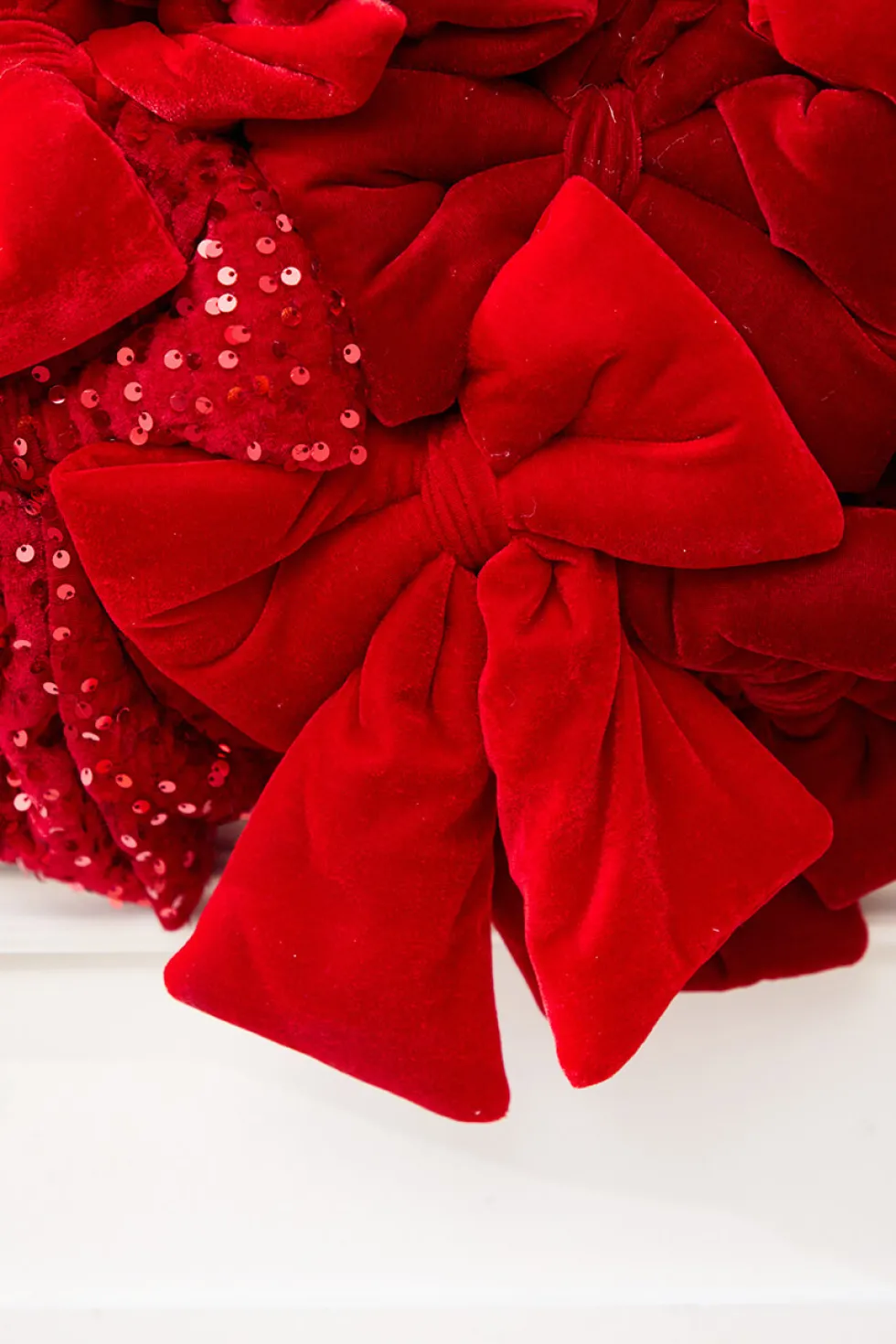 42" Red Velvet Sequin Bow Wreath