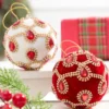 4" Red Velvet with Jewel & Rhinestone Ball Ornament