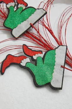 37" Red, White and Green Glitter Leg Grass Spray