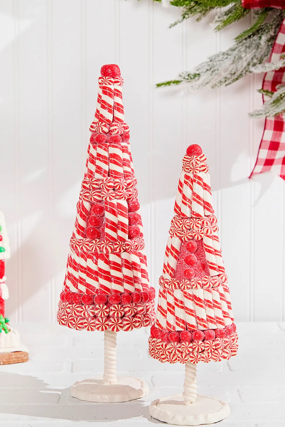 Red & White Clay Dough Candy Tree - Set Of 2