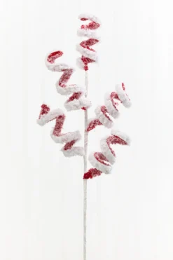 22.5" Red & White Snow Curly Spray