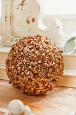 4" Rose Gold Sequins & Jewels Ball Ornament