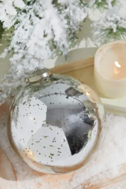 5" Round Antique Silver Mercury Glass Ball Ornament