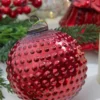 5" Round Hobnail Ruby Mercury Glass Ornament