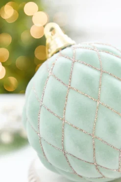 6" Sage & Gold Glitter Flocked Ball Ornament