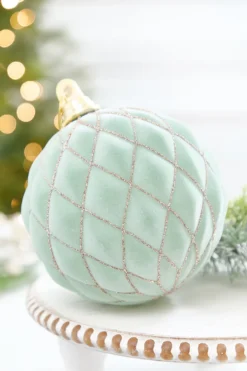 6" Sage & Gold Glitter Flocked Ball Ornament