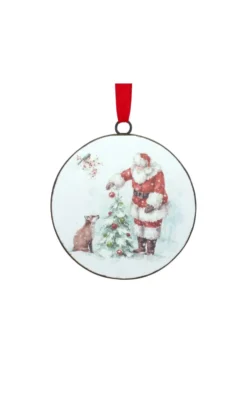 5.75” Santa and Animal Disc Ornament