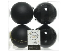 3.9” Shiny/Matte Black Shatterproof Ornaments - Set of 4