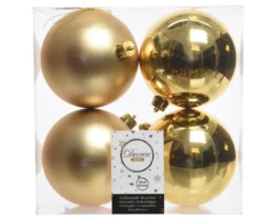 3.9” Shiny/Matte Gold Shatterproof Ornaments - Set of 4