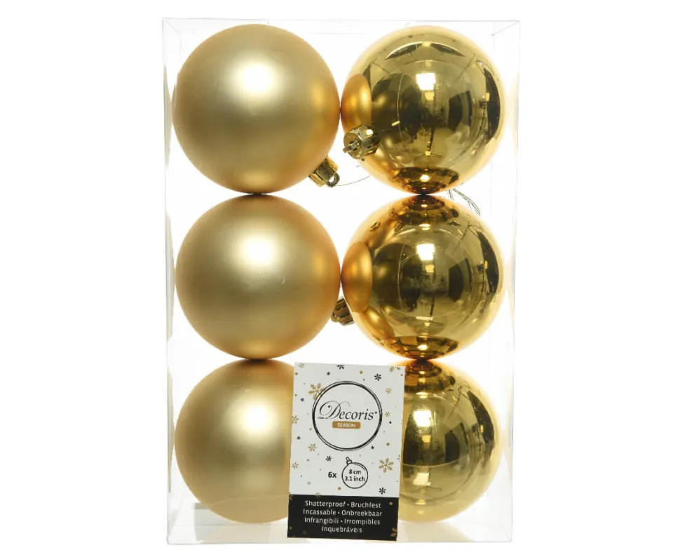 3.1” Shiny/Matte Light Gold Shatterproof Ornaments - Set of 6
