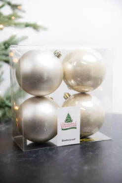 3.9” Shiny/Matte Pearl Shatterproof Ornaments - Set of 4