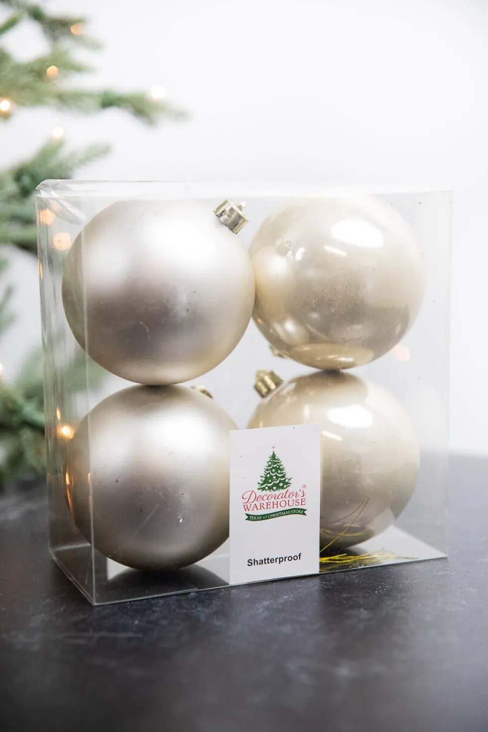 3.9” Shiny/Matte Pearl Shatterproof Ornaments - Set of 4