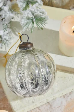 4" Silver Beaded Mercury Glass Ornament