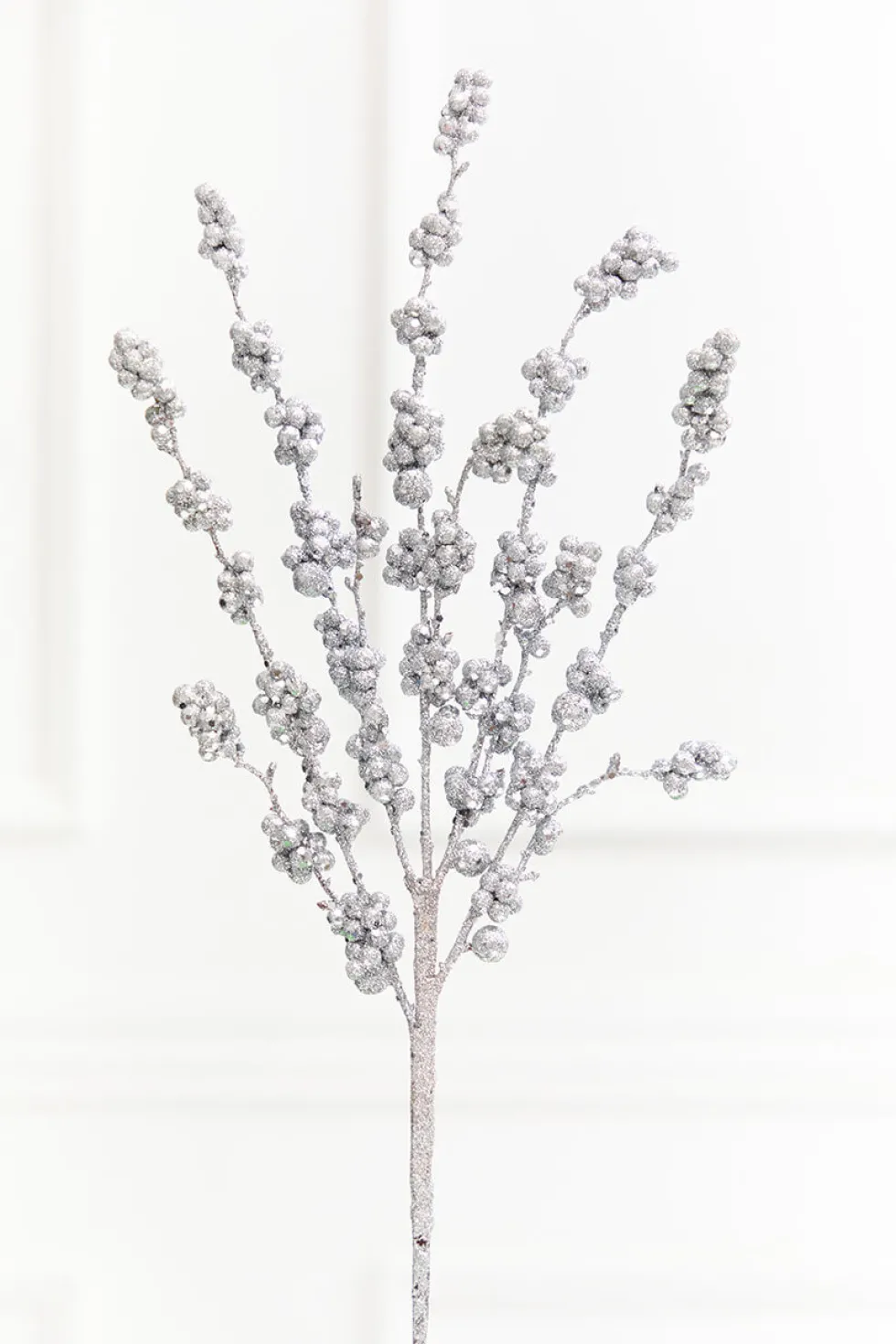 26" Silver Glitter Berries Spray