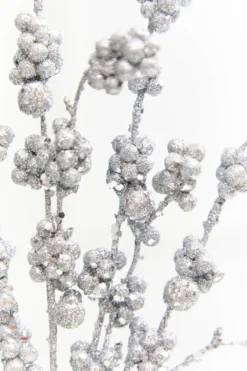 26" Silver Glitter Berries Spray