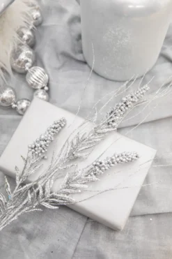 30” Silver Glitter Berry Spike/Twig Christmas Spray