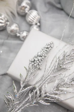 30” Silver Glitter Berry Spike/Twig Christmas Spray